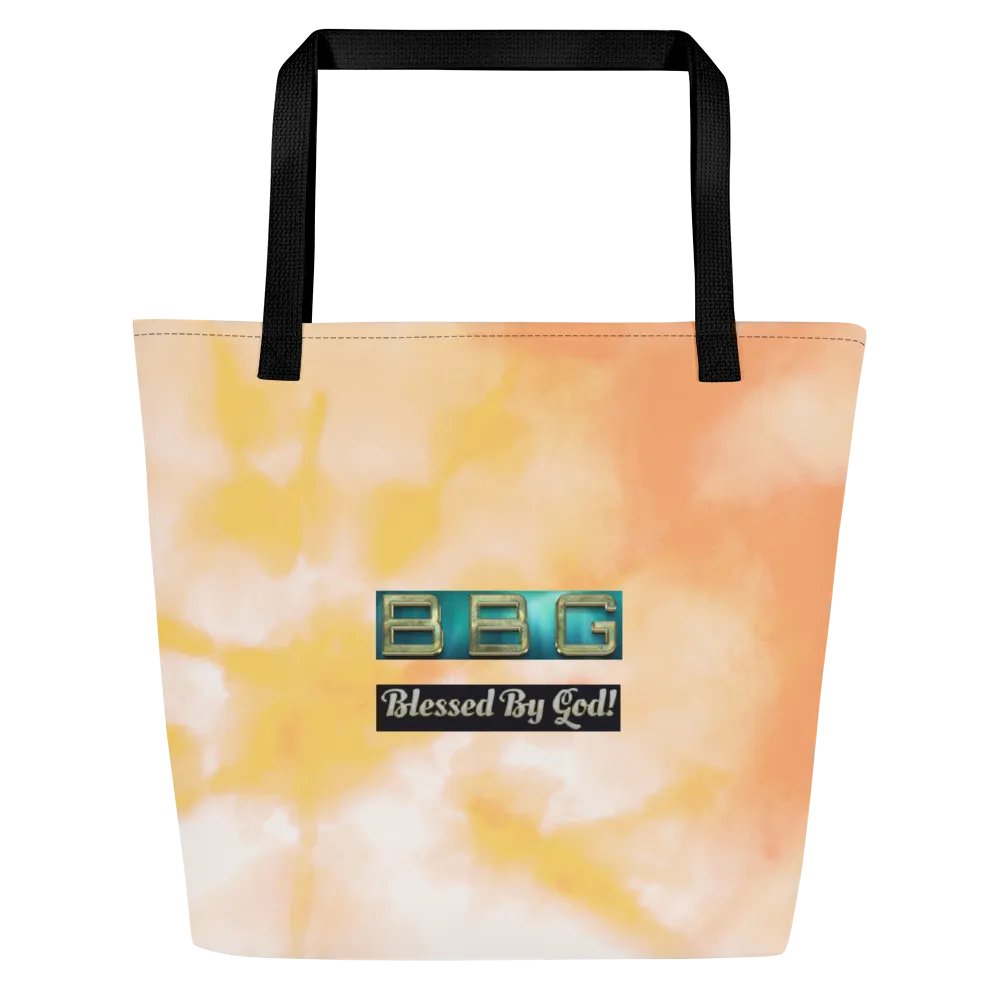 Orange Tie-Dye Tote Bag with Pocket-Green BBG (No Logo) product image (2)
