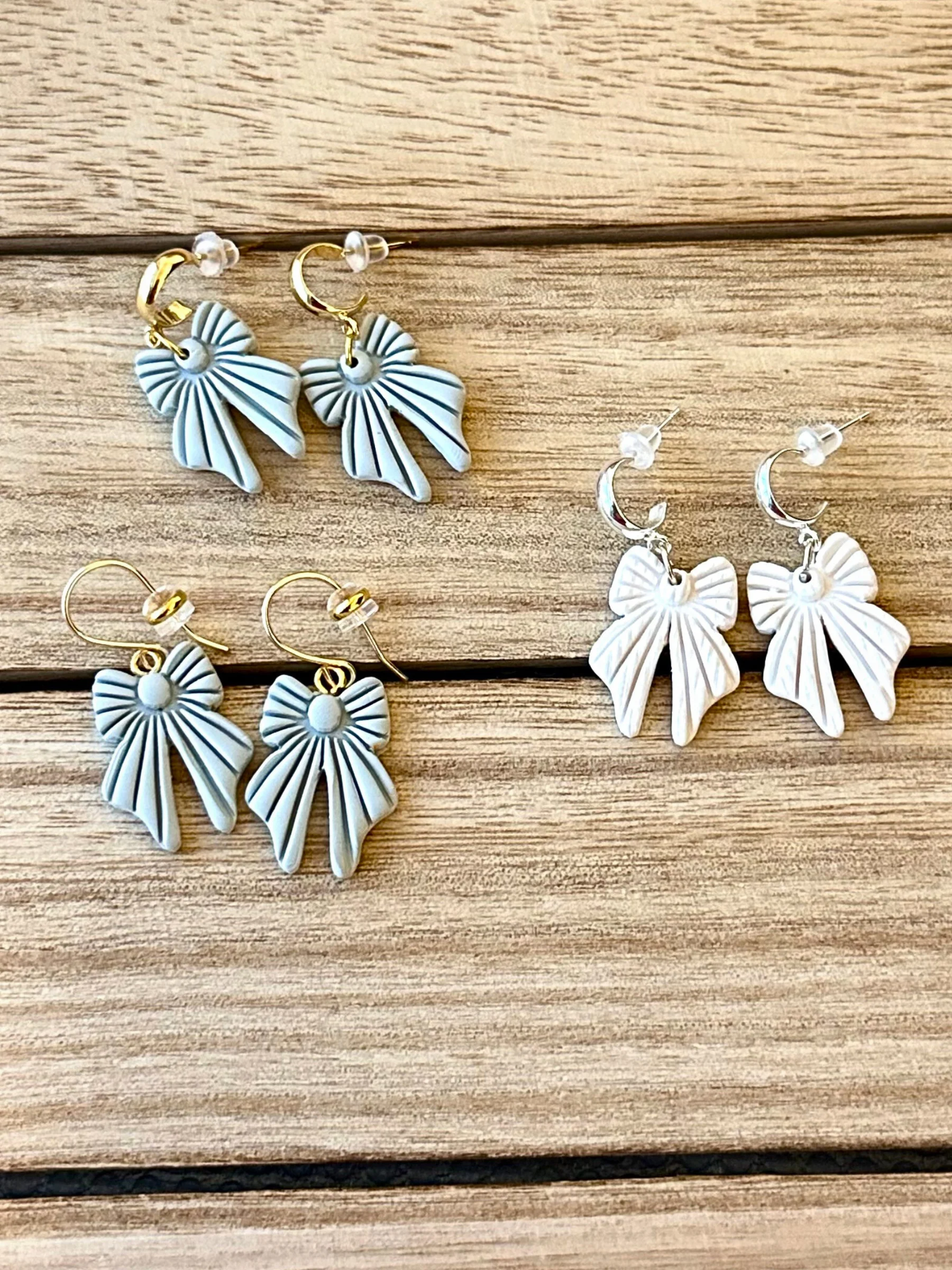 Pleated Bow Earrings – Minimalist Clay Statement Drops product image (4)