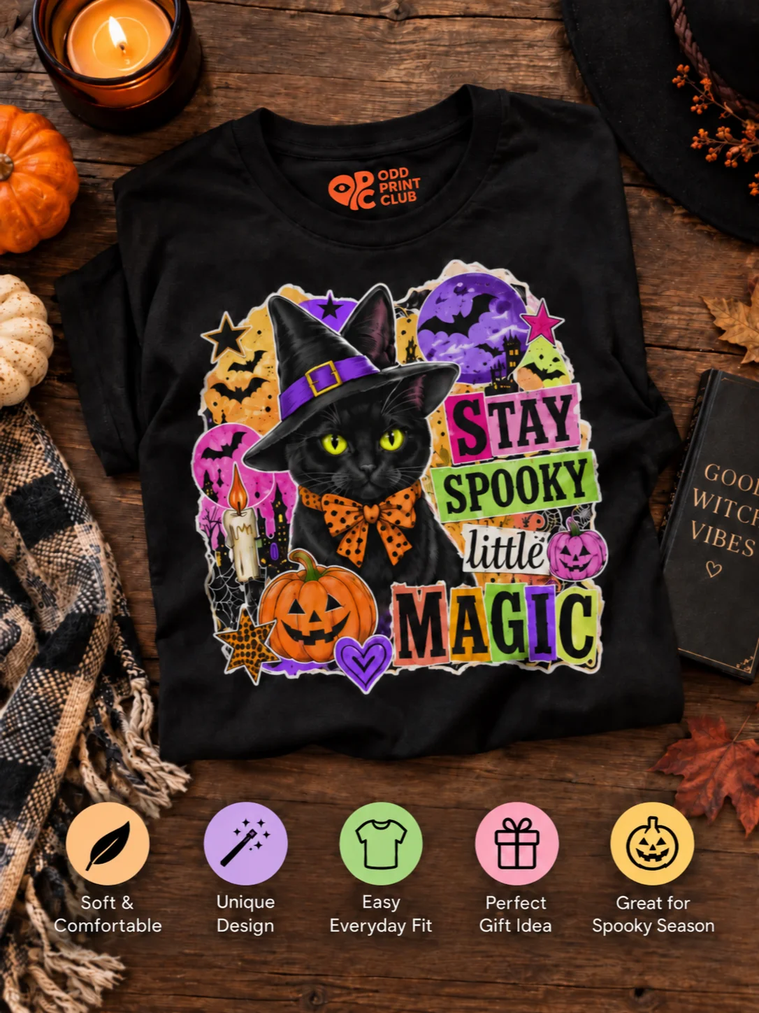 Stay Spooky Little Magic Black Cat Halloween T-Shirt product image (2)