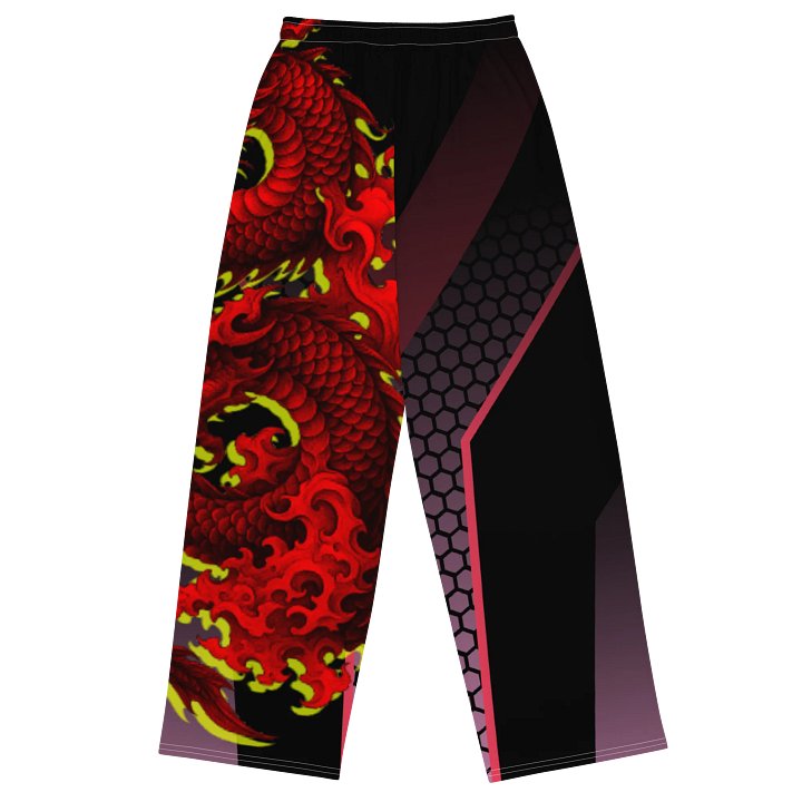Japanese Crimson Dragon Joggers – Neon Flame + Hex Pattern product image (2)