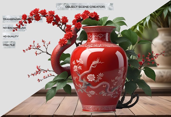 Chinese Art – Red Vase with Snake Motif PNG product image (2)