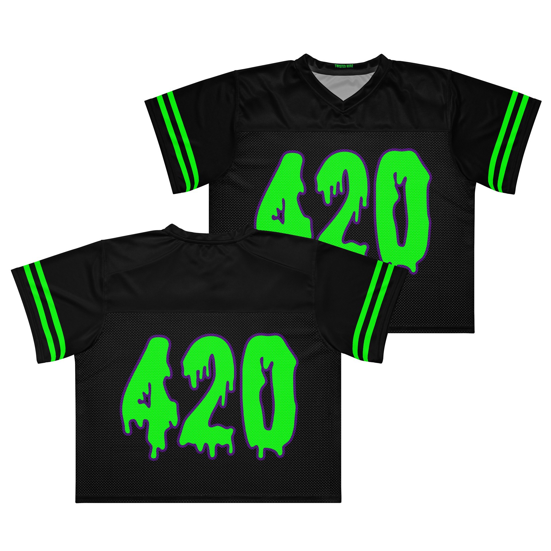 Black Neon Green 420 Football Jersey, Cannabis Rave Shirt, Twisted Weed EDM Top, Goth Stoner Clothes, Alternative Music Festival Fashion product image (2)