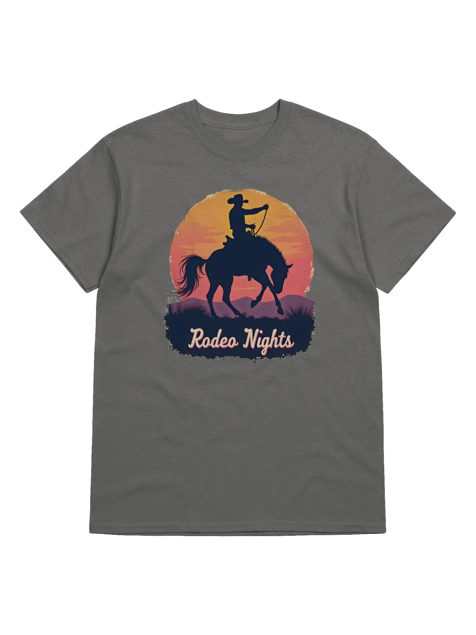 Rodeo Nights Vintage Western T-Shirt - Cowboy Horse Silhouette Sunset Tee for Country Lovers & Rodeo Fans product image (8)