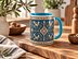 Folk Art Mug – Midnight Blue Birds