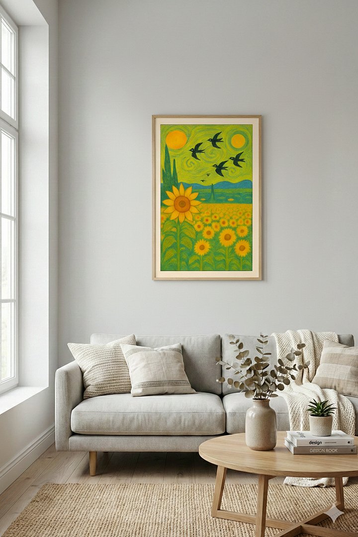 🌻“Sunflower Sky” – Whimsical Poster - Download Print (A2 PDF) product image (2)