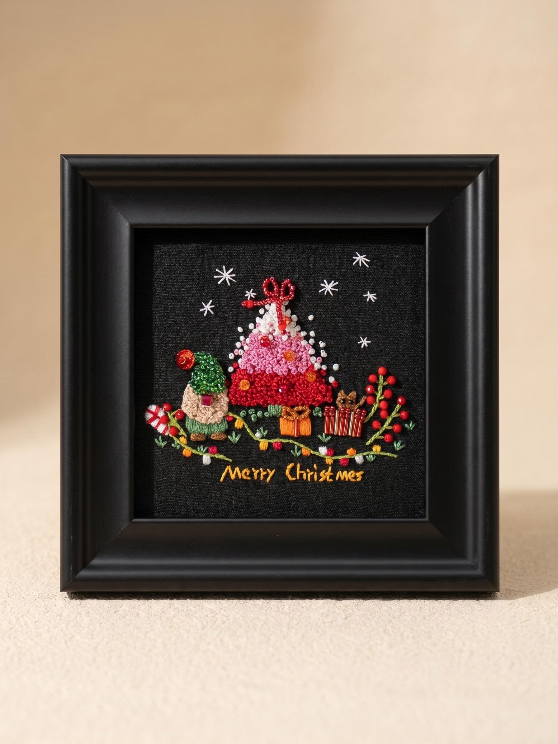 Winter Solstice Wish Christmas Beaded Painting Ready to Display Open Frame Luxury Textile Masterpiece product image (1)