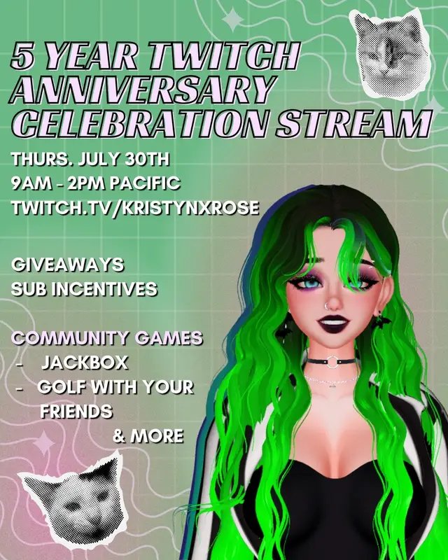 THIS THURSDAY - July 30th @ 9am Pacific  we’re celebrating my 5 Year Twitch Anniversary with community games, game giveaways, free badges, incentives, and more!! Come play some games with us, it’s going to be a fun day!!  TWITCH ONLY STREAM - LINK IN BIO