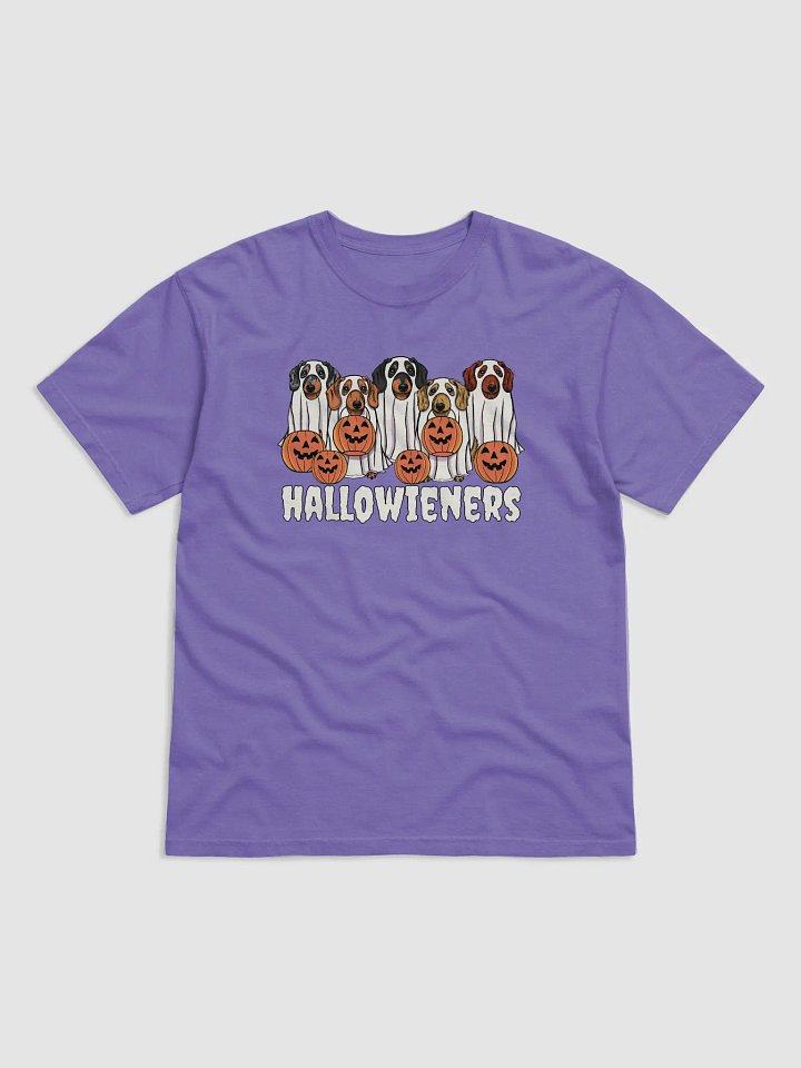 Trick or Treat Funny Halloween Dachshund Dogs T-Shirt | Funny Wieners/Doxies Wearing Ghost Costumes and Holding Pumpkin Baskets product image (1)