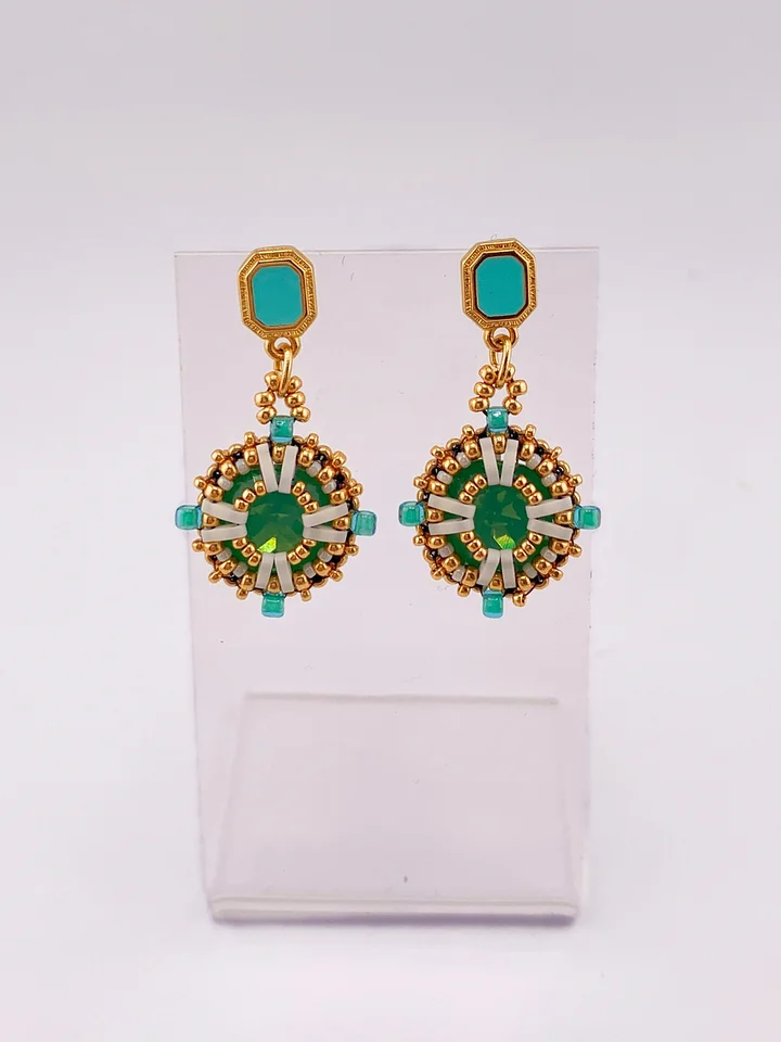Taormina Beaded Crystal Earrings - Green, Gold product image (2)