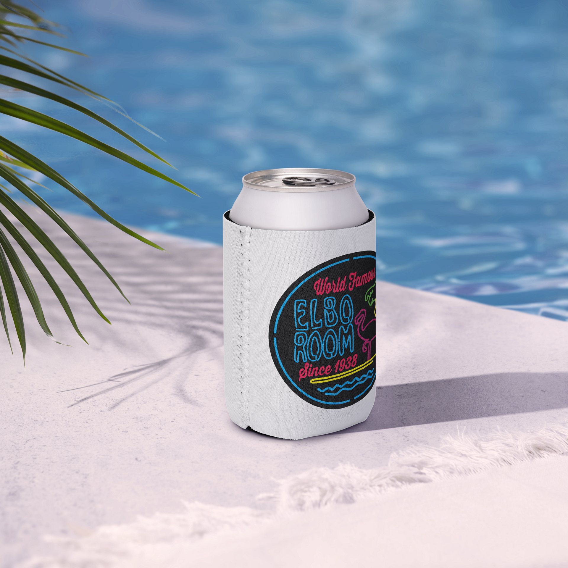 Elbo Room World Famous Neon Flamingo Can Koozie | Classic White product image (7)