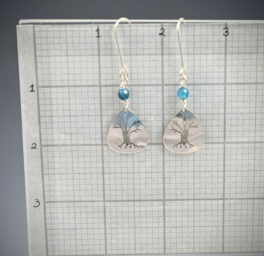 Tree Earrings in Sterling Silver with Apatite product image (3)