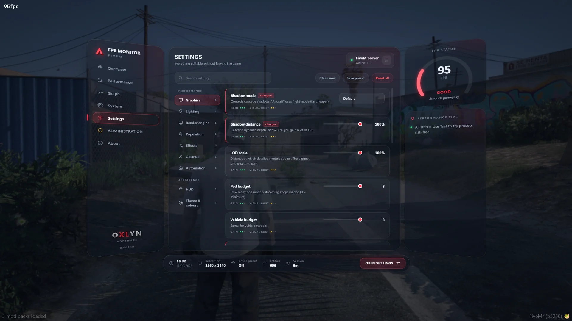 FiveM FPS Boost Script – 6 Presets, 87 Settings | ESX, QBCore, QBOX product image (2)