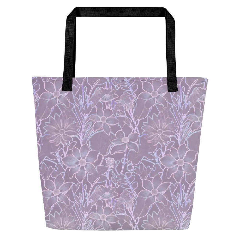 Line art Gray and White Floral/All-Over Print Large Tote Bag w/ Pocket by Sublicolor product image (1)