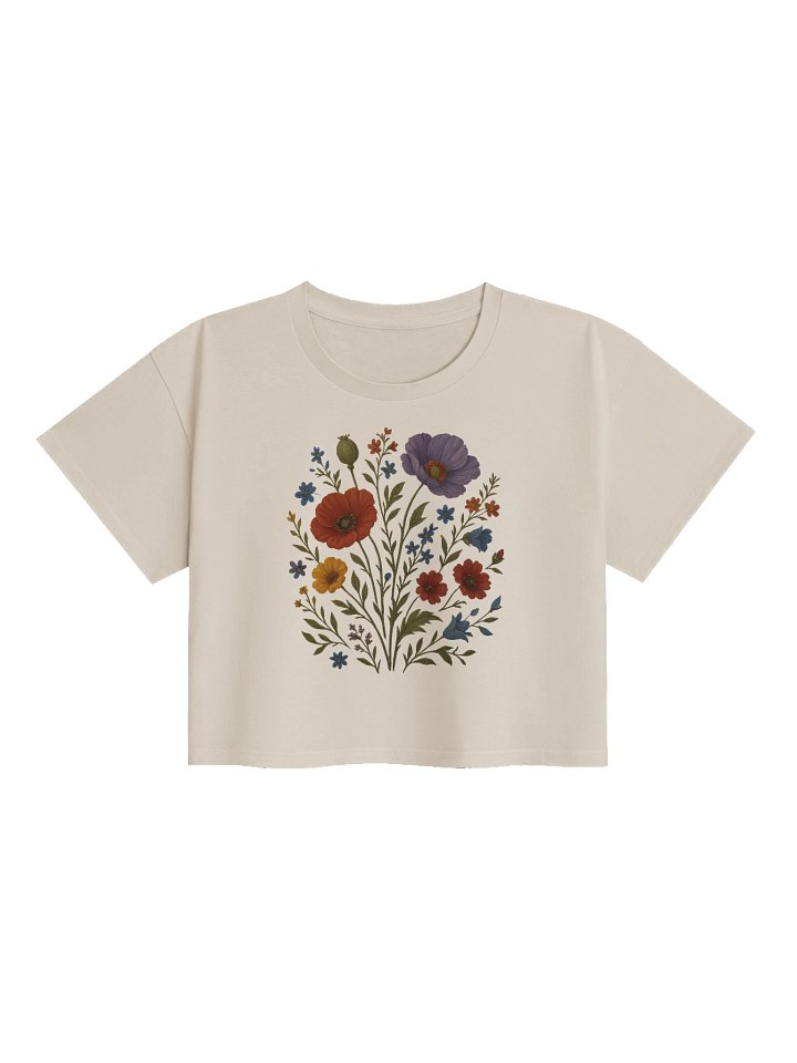 White Floral Crop Top – Cottagecore Boho Wildflower Tee product image (2)