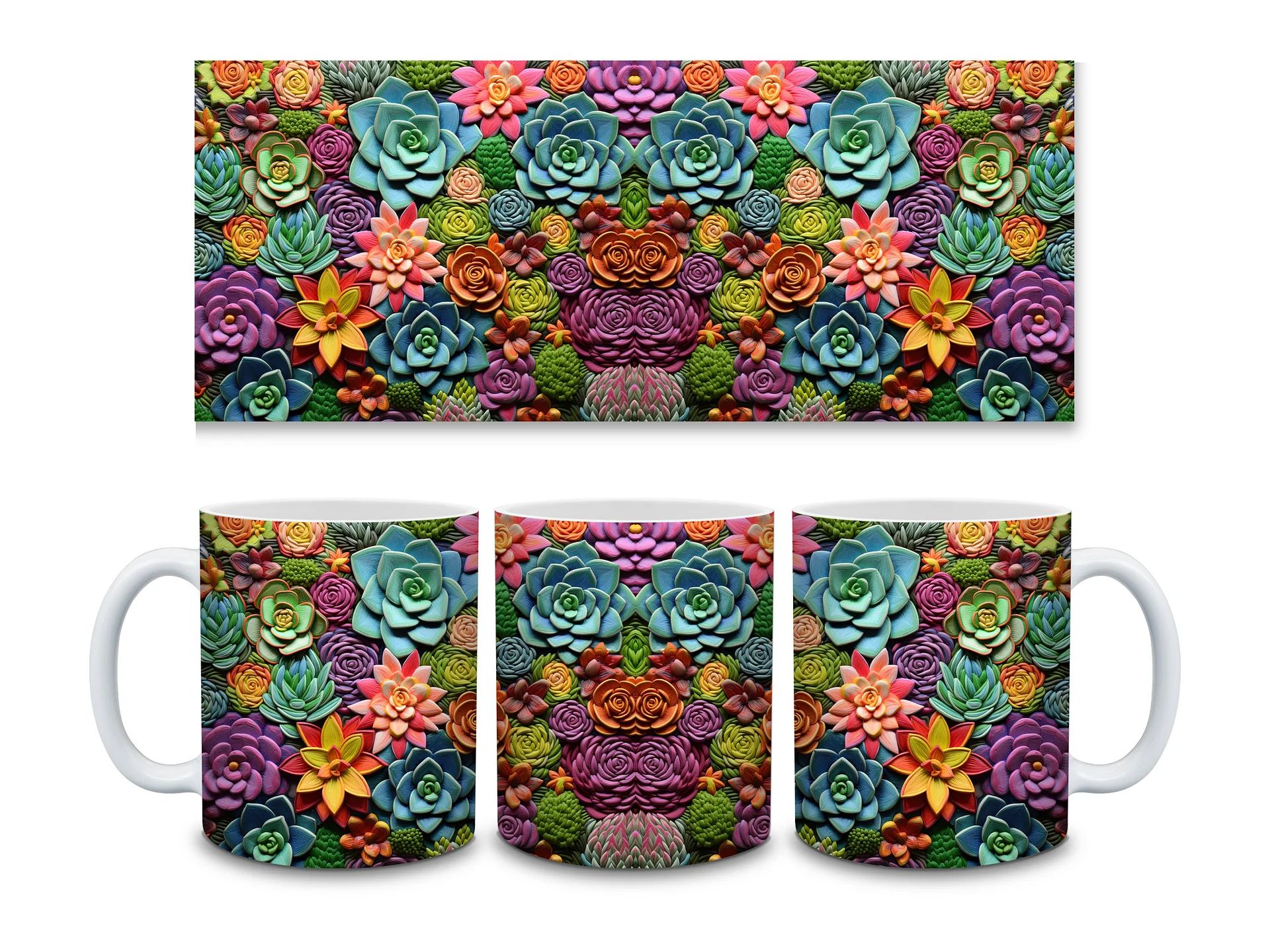 Succulent Garden 11oz Coffee Mug – Vibrant Succulent Plant Design Ceramic Cup – Perfect for Plant Lovers and Unique Gifts product image (3)
