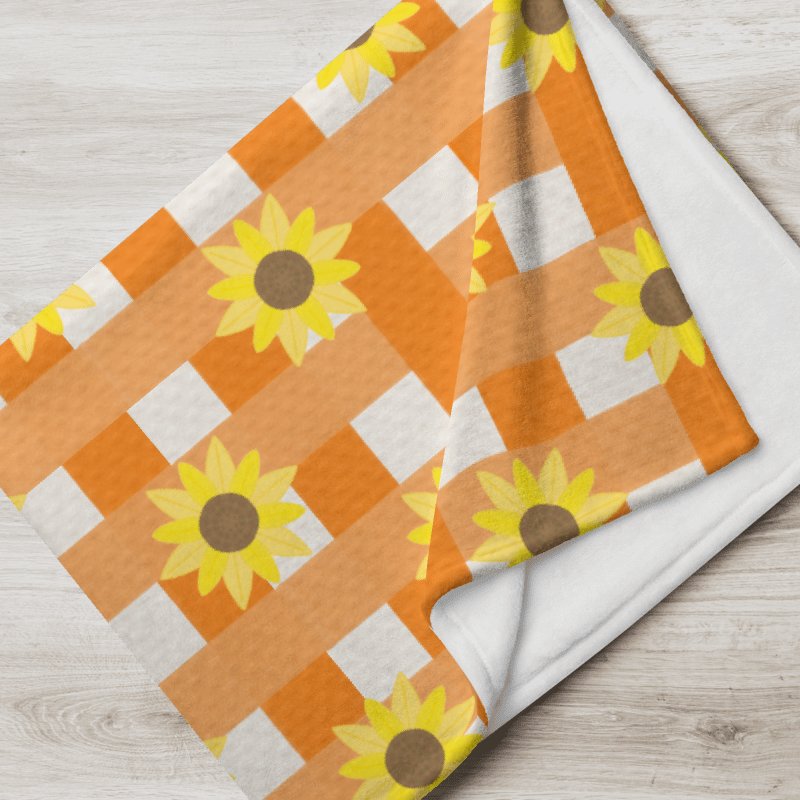 Sunflower Gingham Pattern- Orange Background Throw Blanket product image (1)