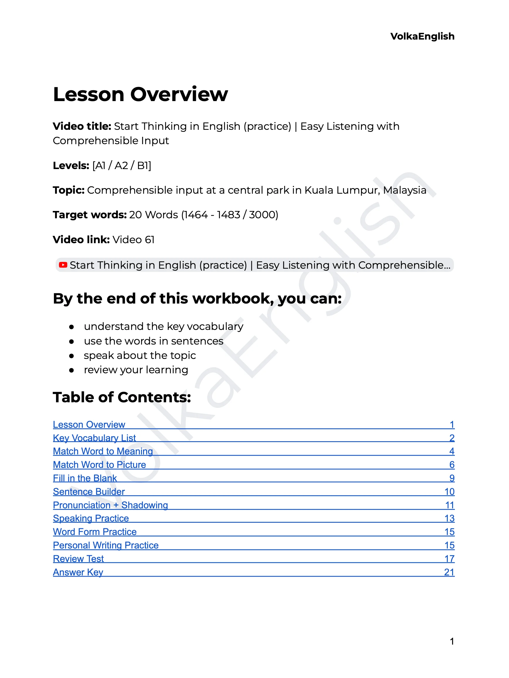 Start Thinking in English (practice) | Easy Listening with Comprehensible Input - Video 61 Study Pack product image (2)
