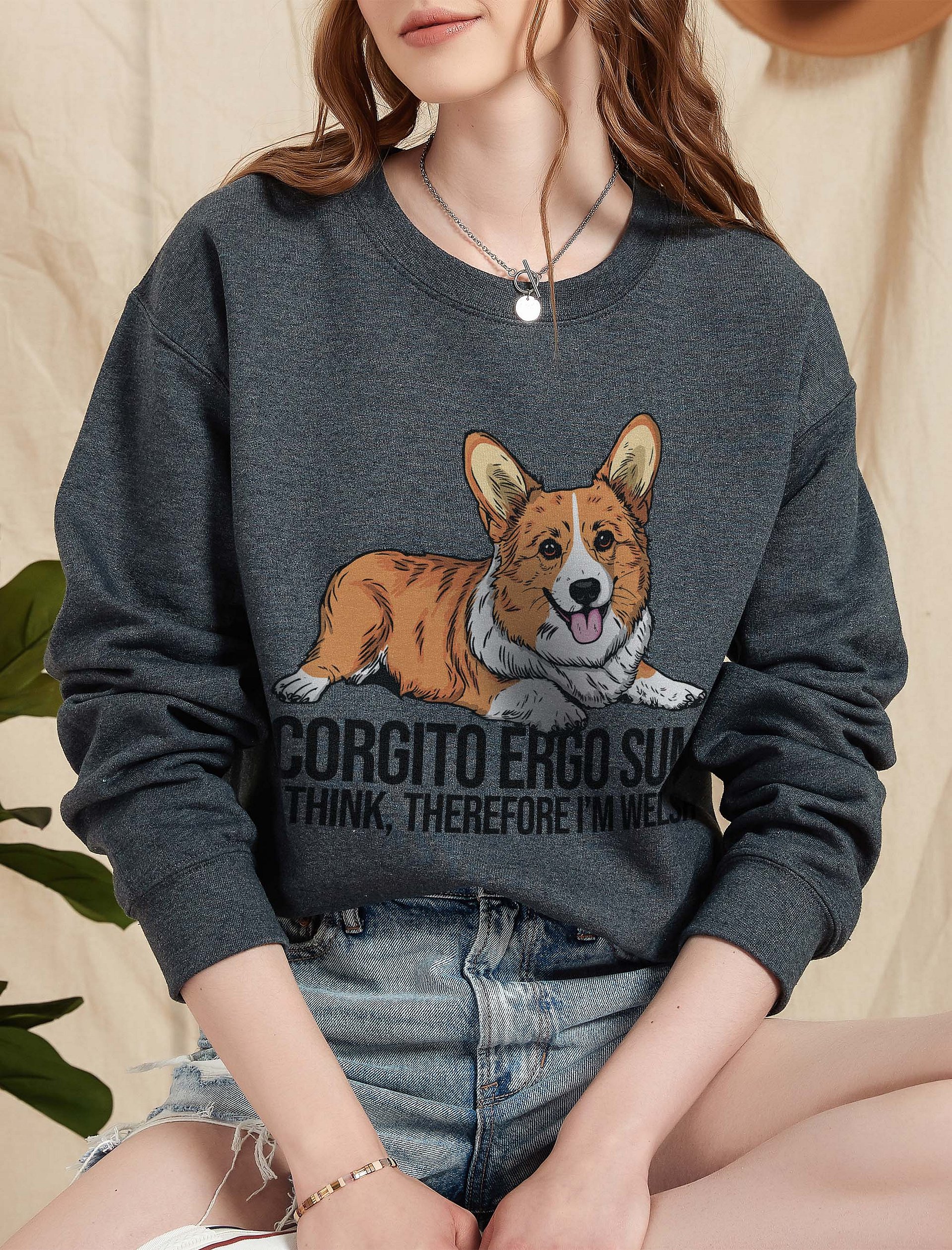 Corgito Ergo Sum Sweatshirt of a Pembroke Welsh Corgi | Funny Shirt for Herding Dog Paw-rents product image (2)