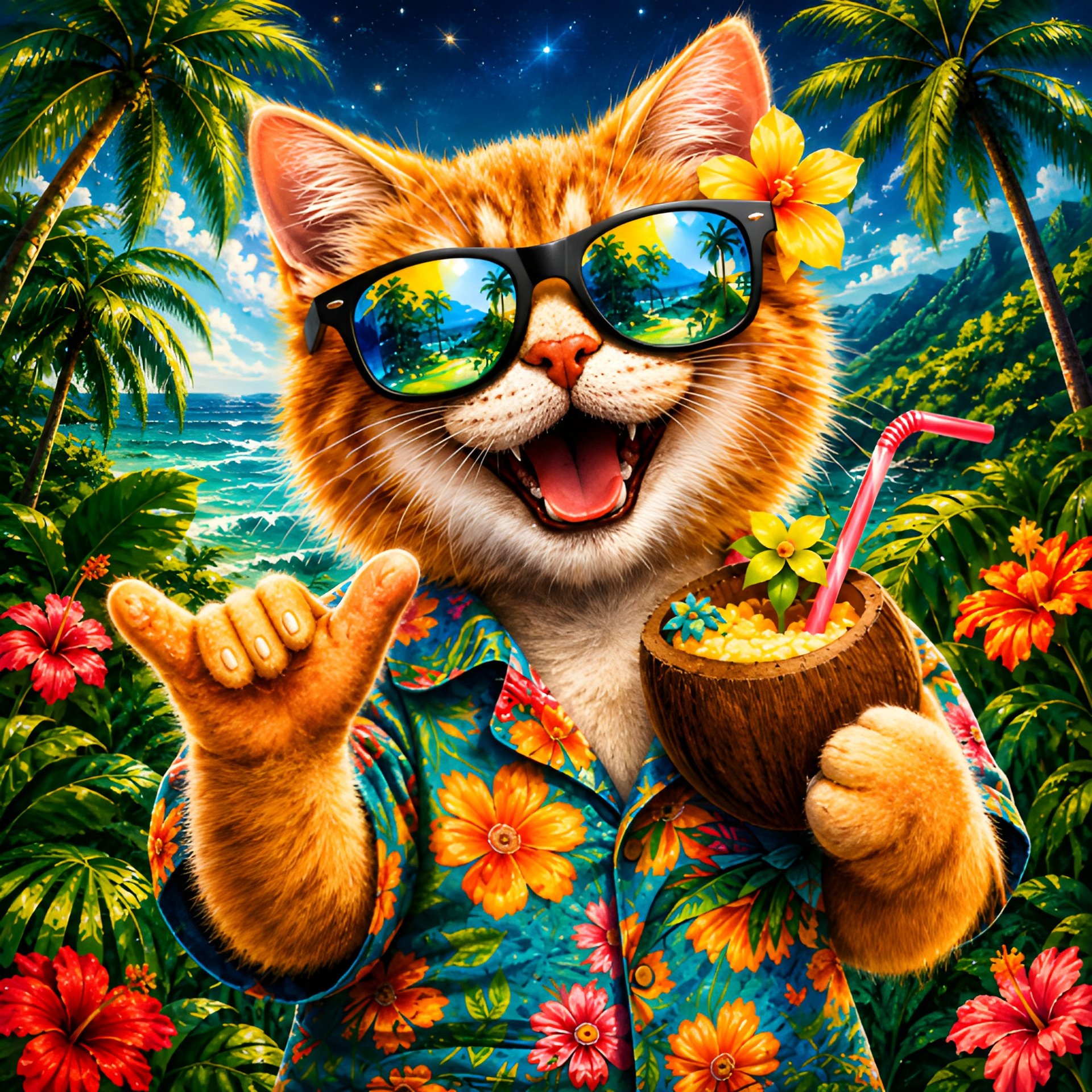 Tropical Vacation Cat Shirt, Funny Hawaiian Cat T-Shirt, Island Life, Beach Lover Gift, Summer product image (2)