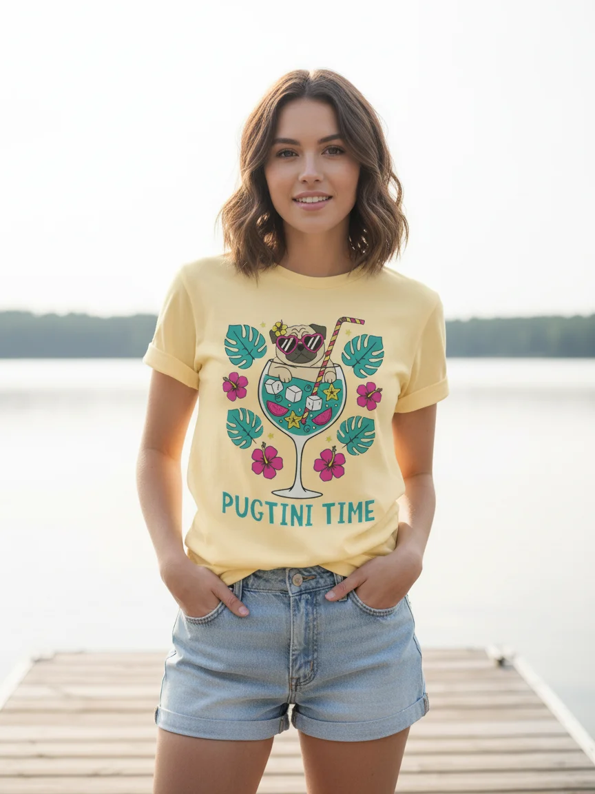 PUGTINI TIME — Pug Cocktail Graphic Tee product image (5)