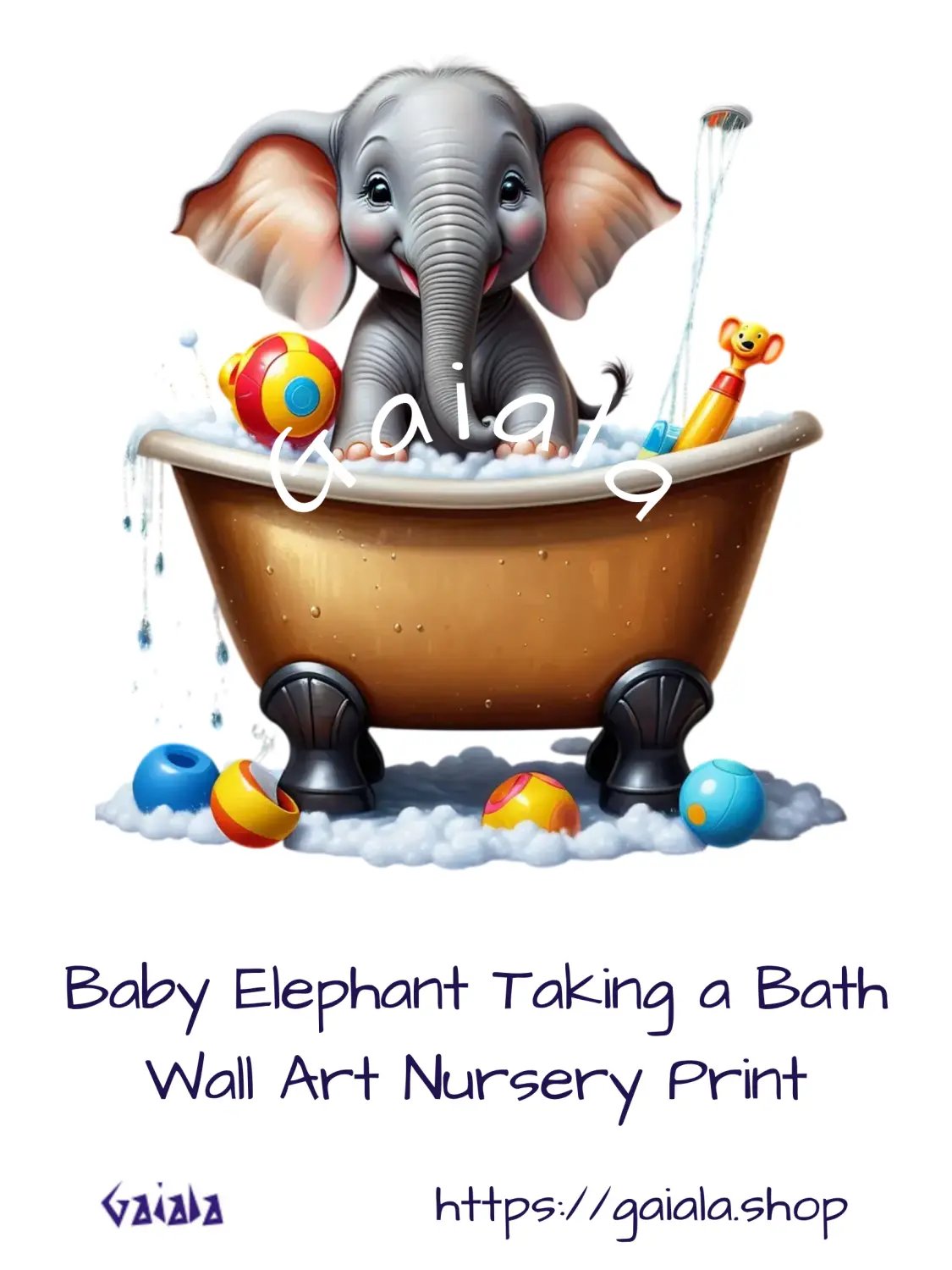 Baby Elephant Taking a Bath Kid Nursery Print Child Wall Art product image (1)
