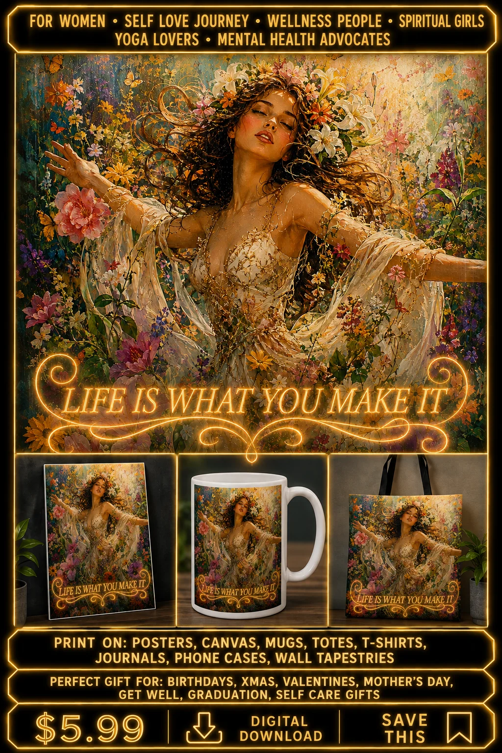 Life Is What You Make It Wall Art Print Gift For Women Self Love Wellness Motivation product image (1)