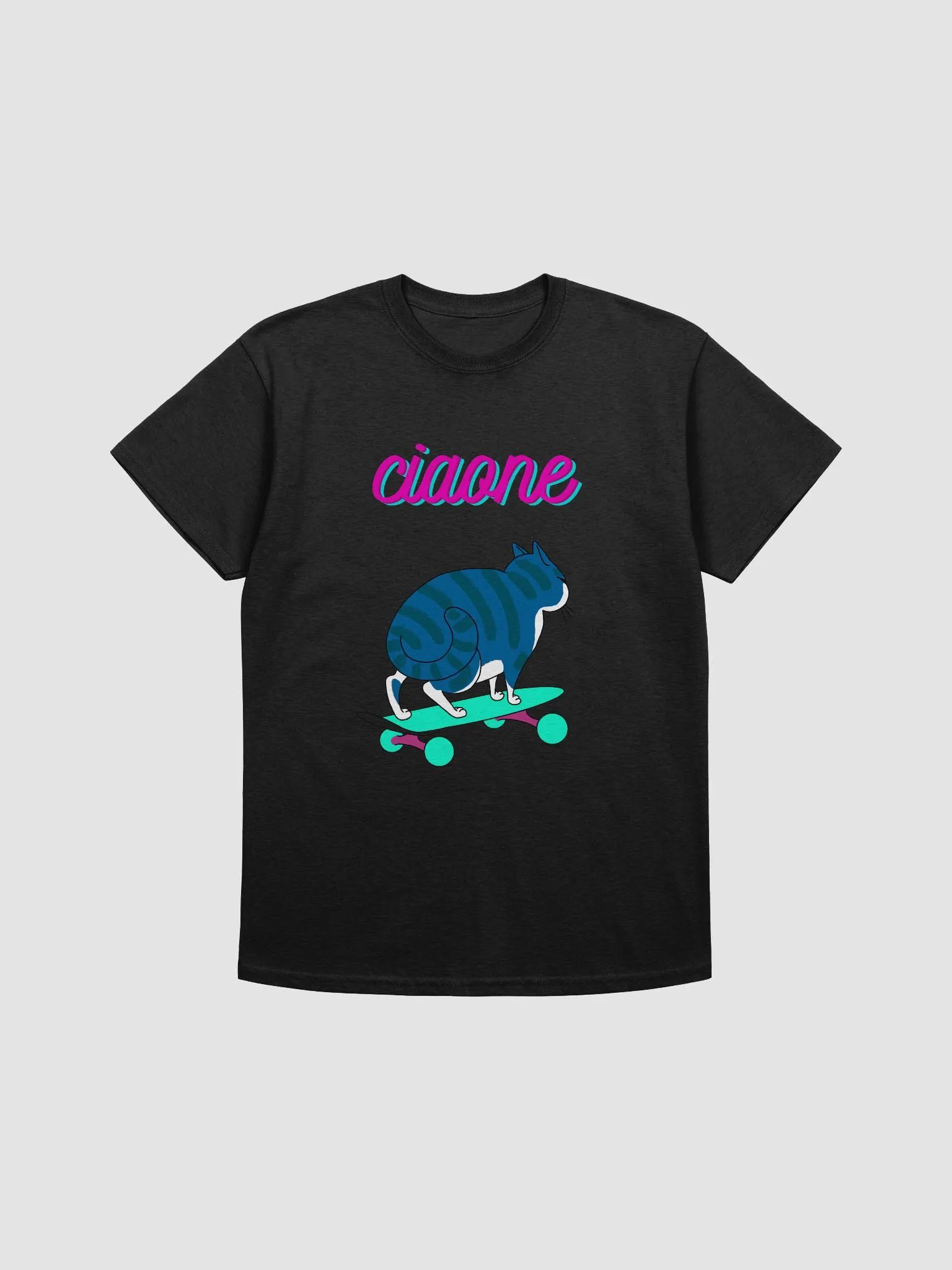 "Ciaone" Gatto Skater T-shirt Classica Multicolore product image (1)