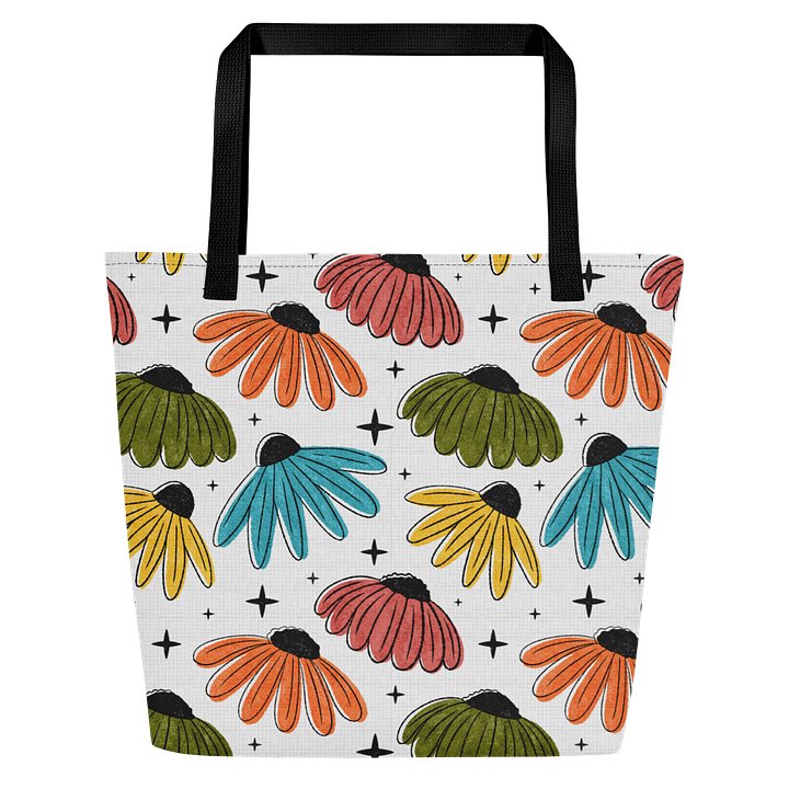 Retro Halftone Coneflowers Large Tote Bag product image (1)
