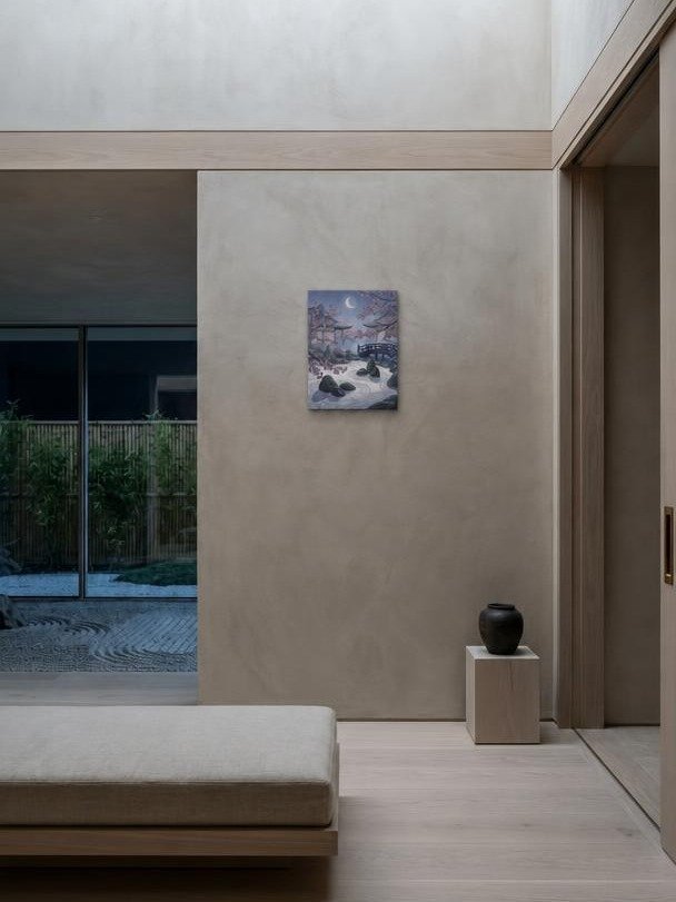 Moonlit Zen Garden Cherry Blossom Canvas - Japandi Wall Art product image (2)