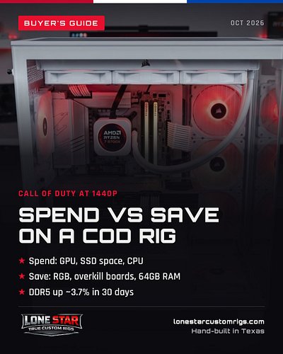 Building a 1440p CoD rig? Here's where your money matters. 🎯

💰 SPEND: GPU, SSD space, CPU
🪙 SAVE: overkill motherboard, 64GB...