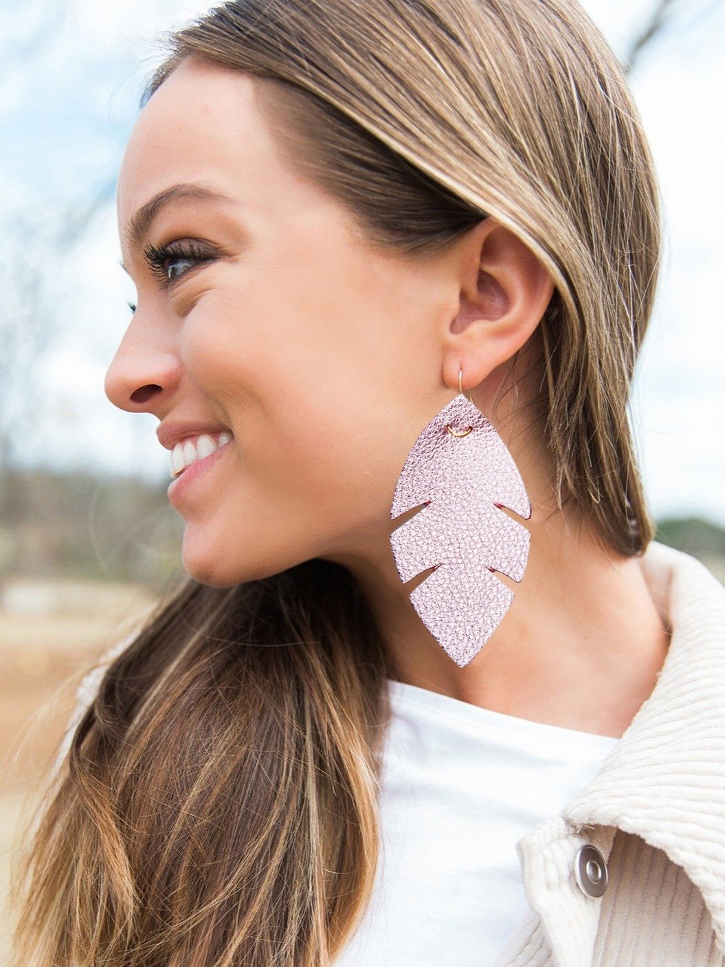 Pink Palm Leather Earrings product image (1)