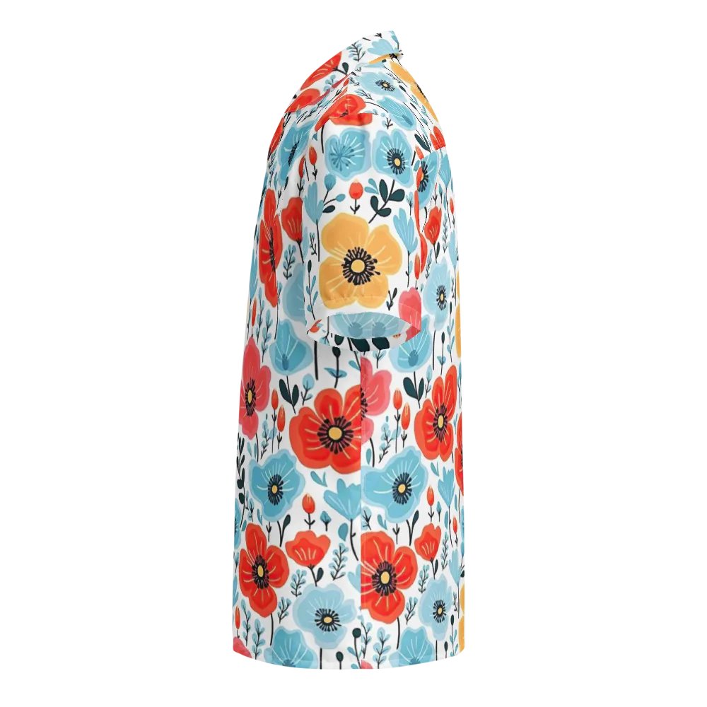 Retro Poppies Blue Red Hawaiian Shirt product image (9)