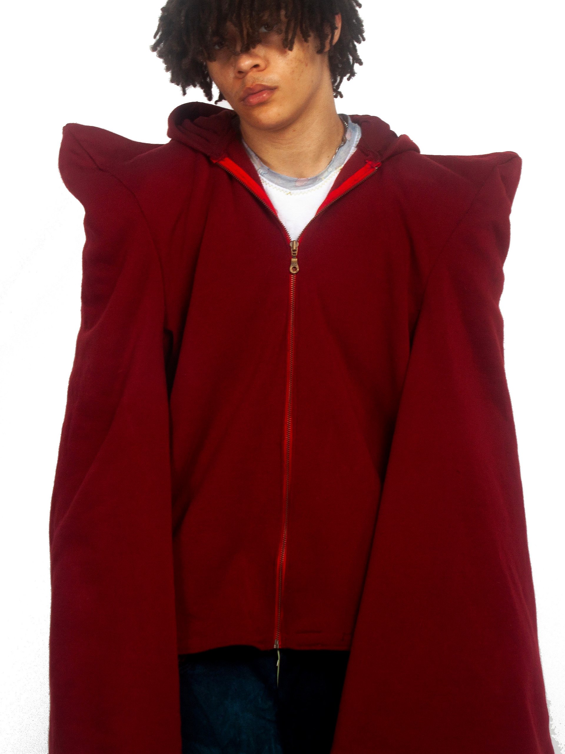 WIDE ARM SPIKE SHOULDER ZIP UP HOODIE product image (1)