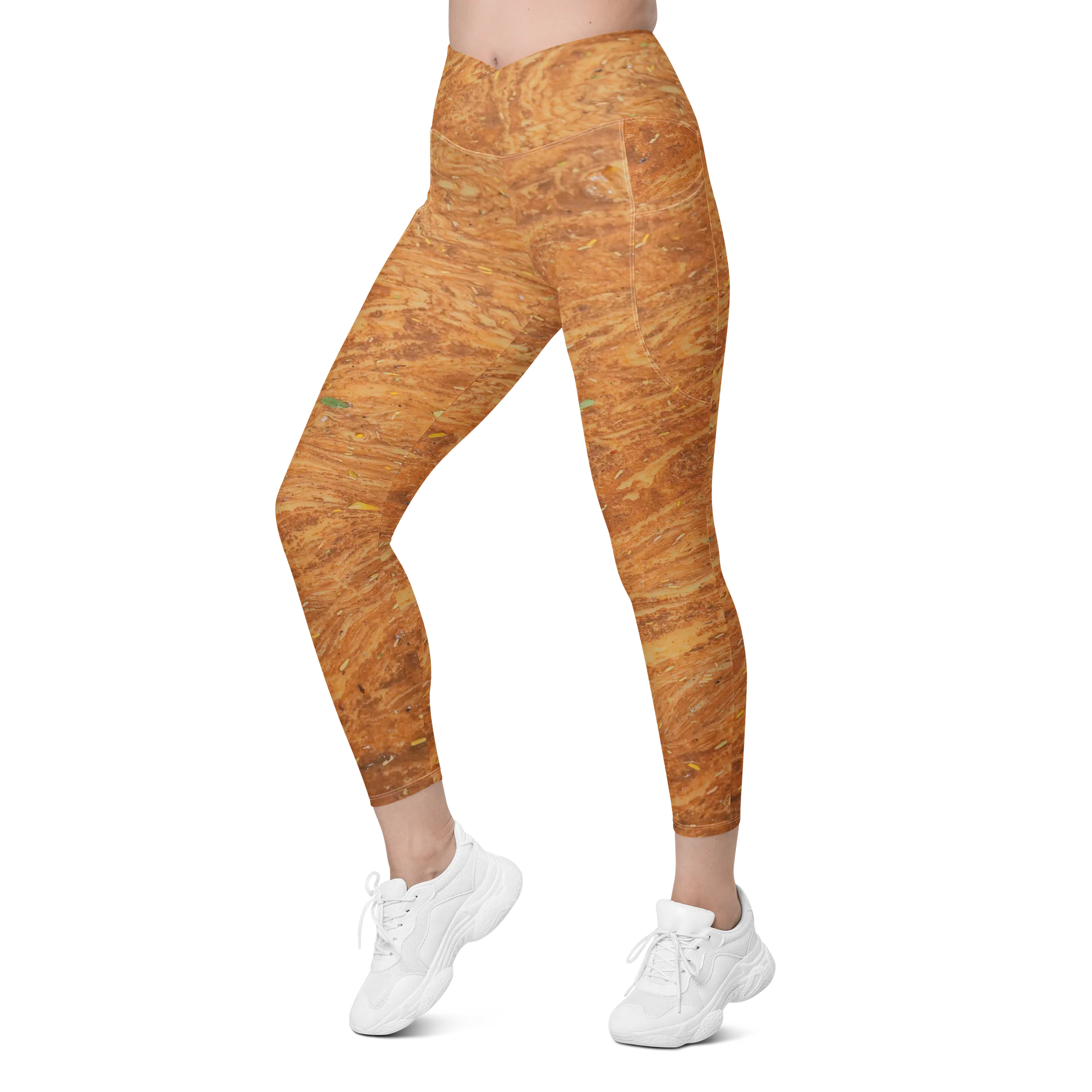 Terracotta Tea: All-Over Print Warm Rust & Leaf V-Waist Leggings with Pockets product image (6)