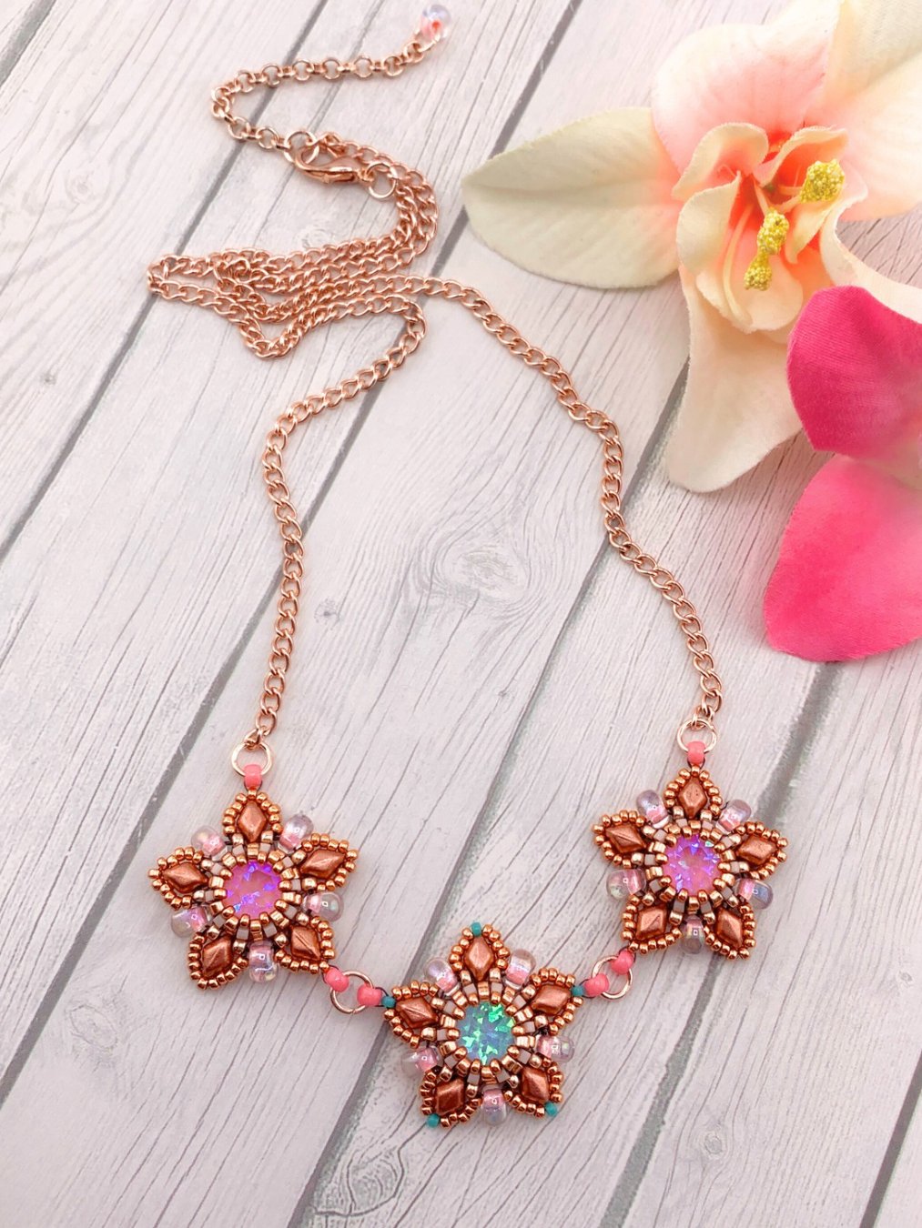 Surf Star Beaded Crystal Necklace - Rose Gold product image (4)