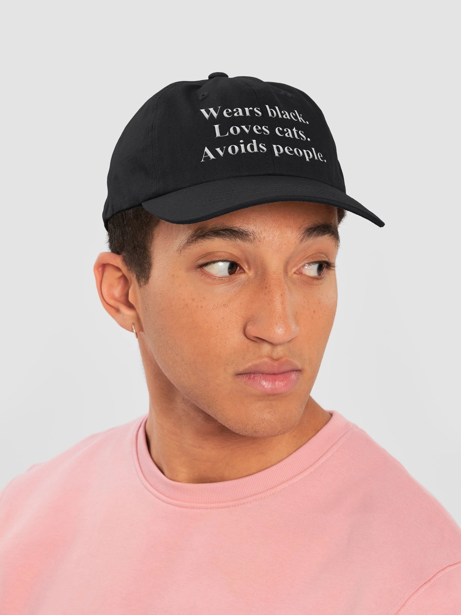 Wears black. Loves cats. Avoids people. Embroidered Hat product image (6)
