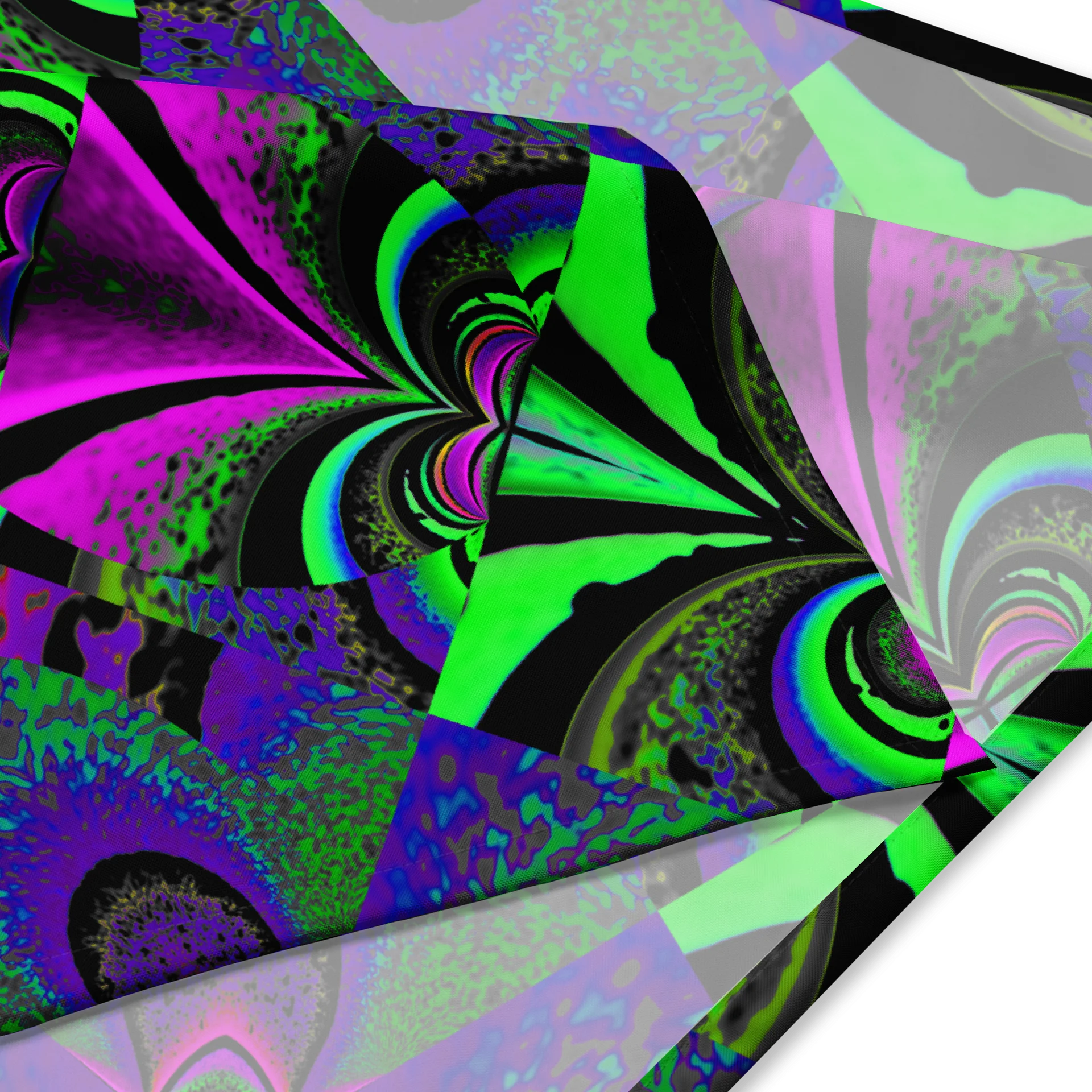 Neon Rave Psychedelic Bandana, Green Pink Purple Trippy Accessory, Hearts Star Kaleidoscope Abstract Art, Fun Festival Fashion product image (2)