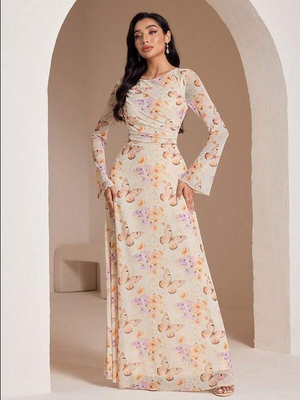 ADLEST Veilorie Women's Elegant Tie-Dye Print Flare Sleeve Dress,Bohemian Clothes,Dresses For Women Summer product image (2)