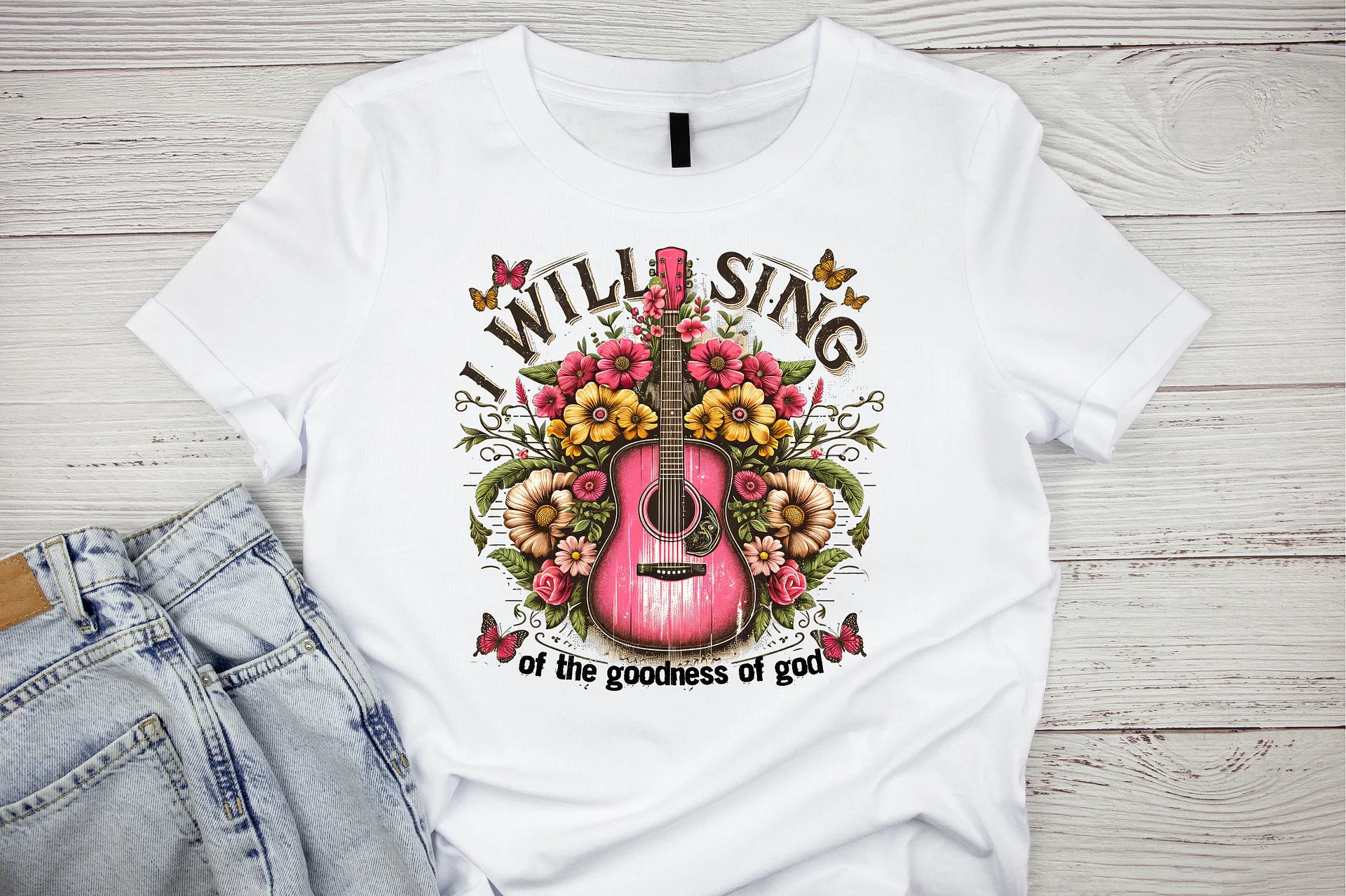 I Will Sing of the Goodness of God Floral T-Shirt product image (1)