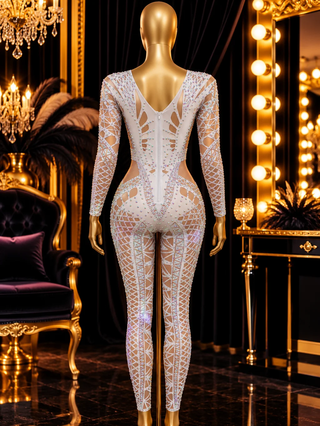 Ice White AB Rhinestone Aerial & Pole Bodysuit product image (3)