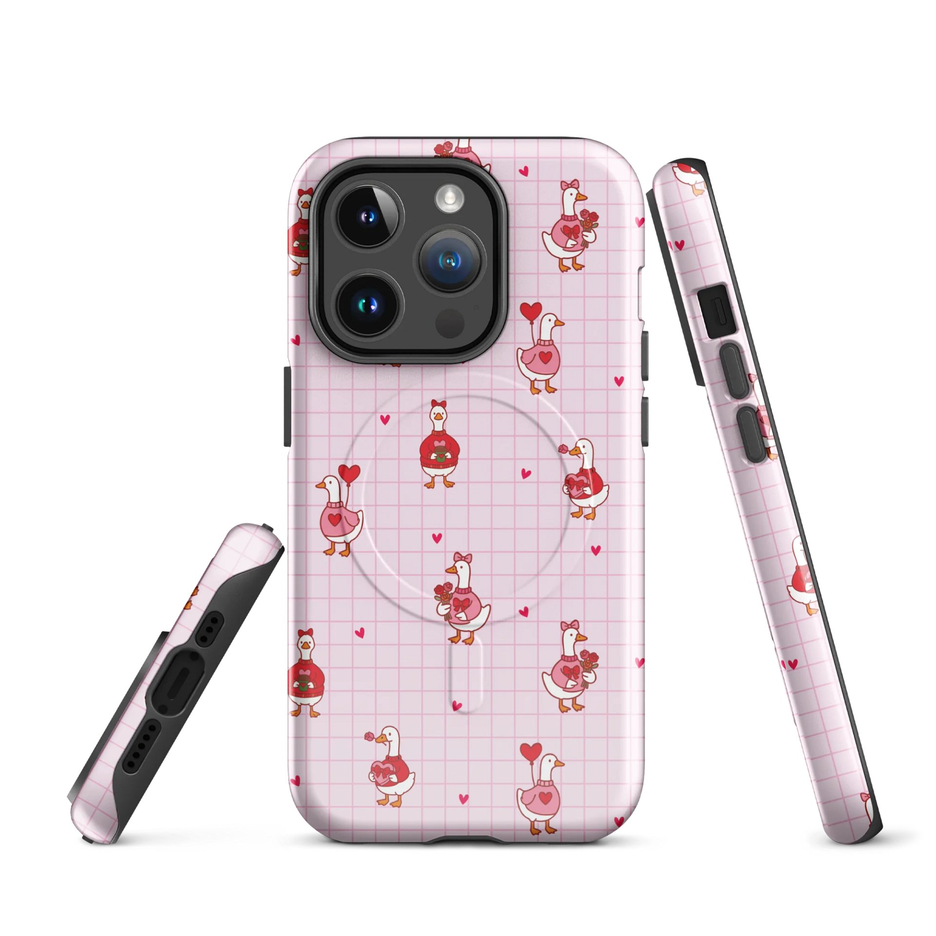 Pink coquette Valentine Goose Tough Magnetic MagSafe® iPhone® 14, iPhone 15, iPhone 16, iPhone 17, Pro, Pro Max, Plus Cases. product image (1)