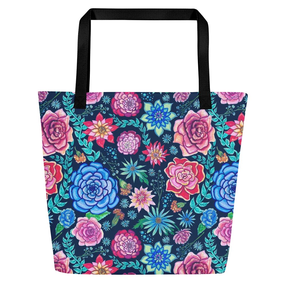 Bold Blooms | Vibrant Floral on Dark Blue | Tote Bag by Monique Faella Designs™ product image (3)