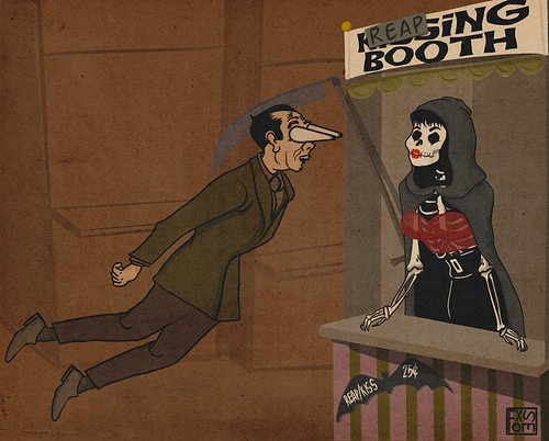 This lady needs a smooch! (I mean her, not me.) 
.
.
.
#retrosupply #kissingbooth #halloween 
#frightfall #reaper
