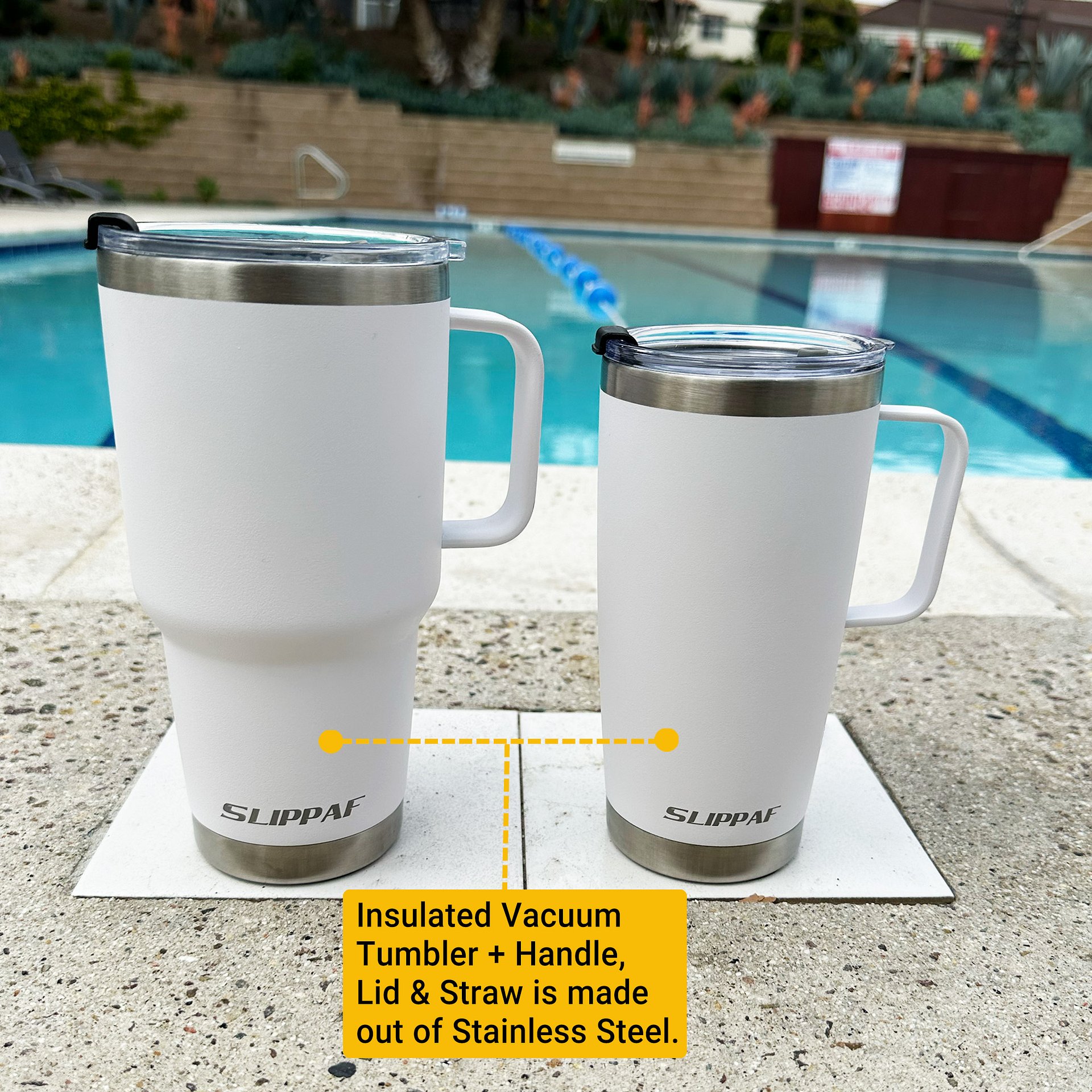 2 pack Tumbler 20 + 30 Oz With Handle, Lid and Straw (White) product image (3)