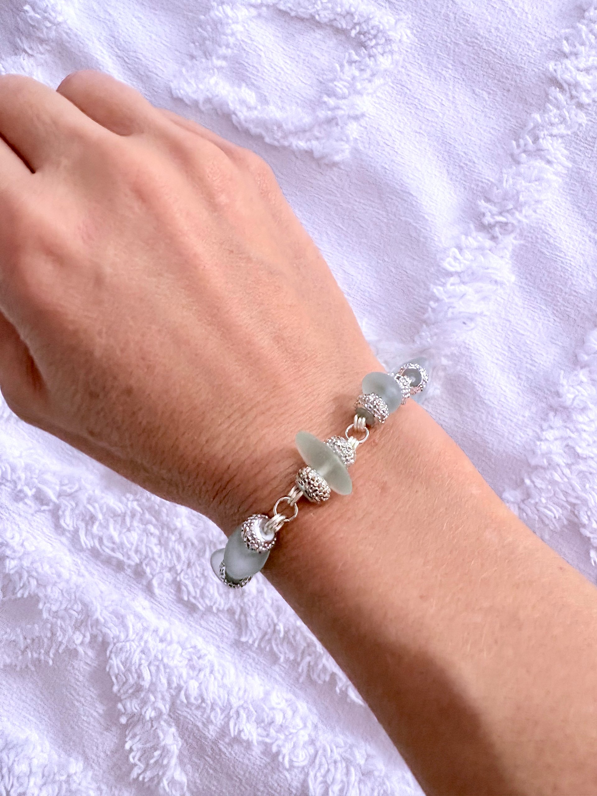 MFD-00271 | 8" Pebble Sea Glass Bracelet | Wire Wrapped Links | by Monique Faella Designs™ product image (3)