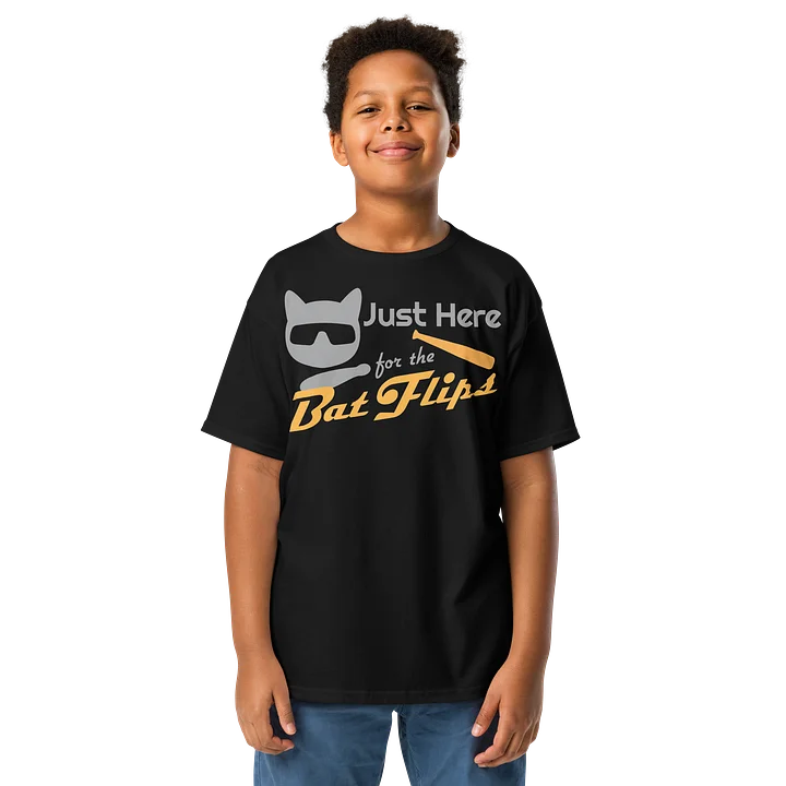 Baseball Cat (Just Here for The Bat Flips) - Unisex Youth Heavyweight T-shirt product image (1)