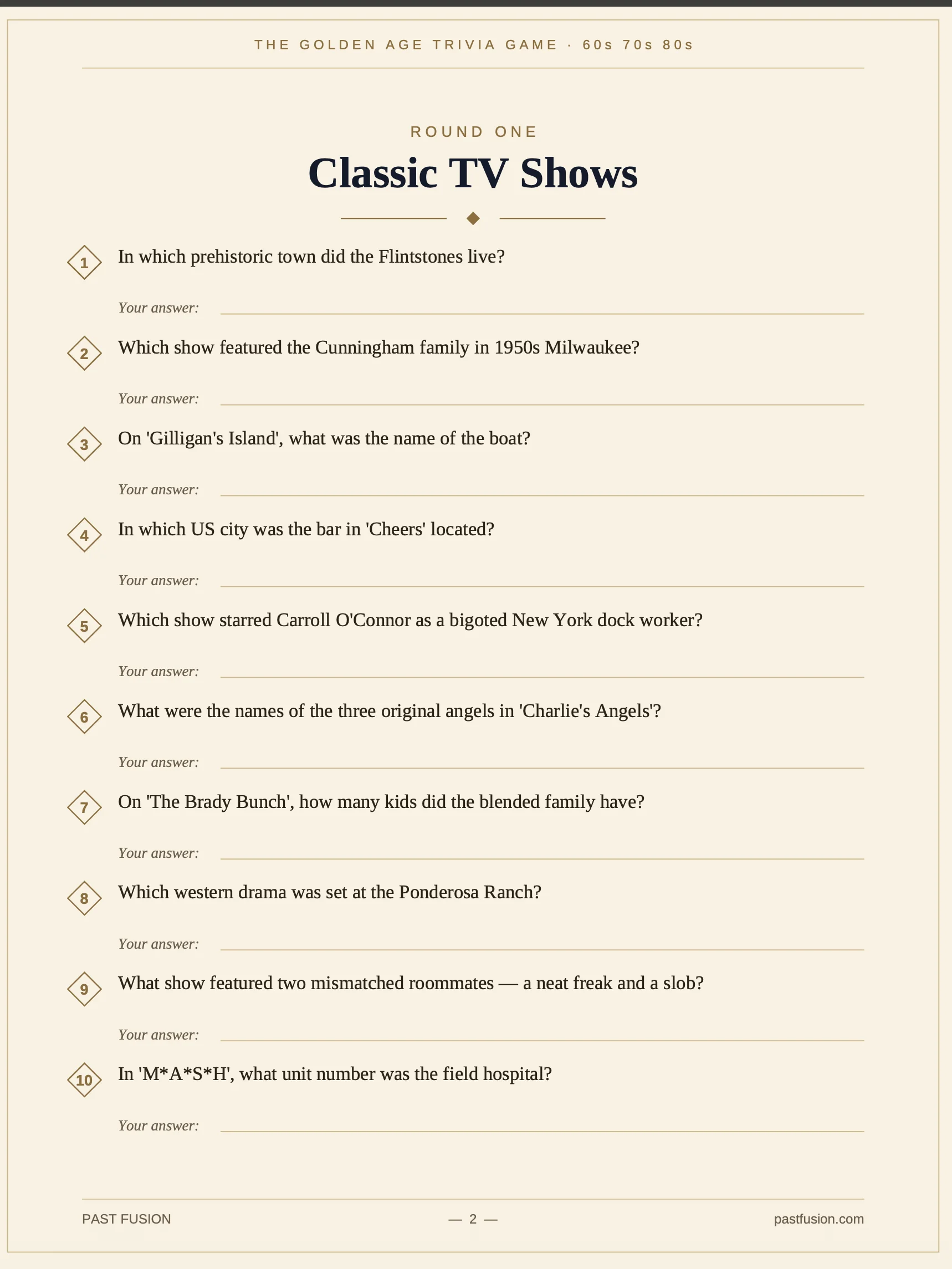 The Golden Age Trivia Game — 60s 70s 80s Edition (Printable PDF) product image (2)