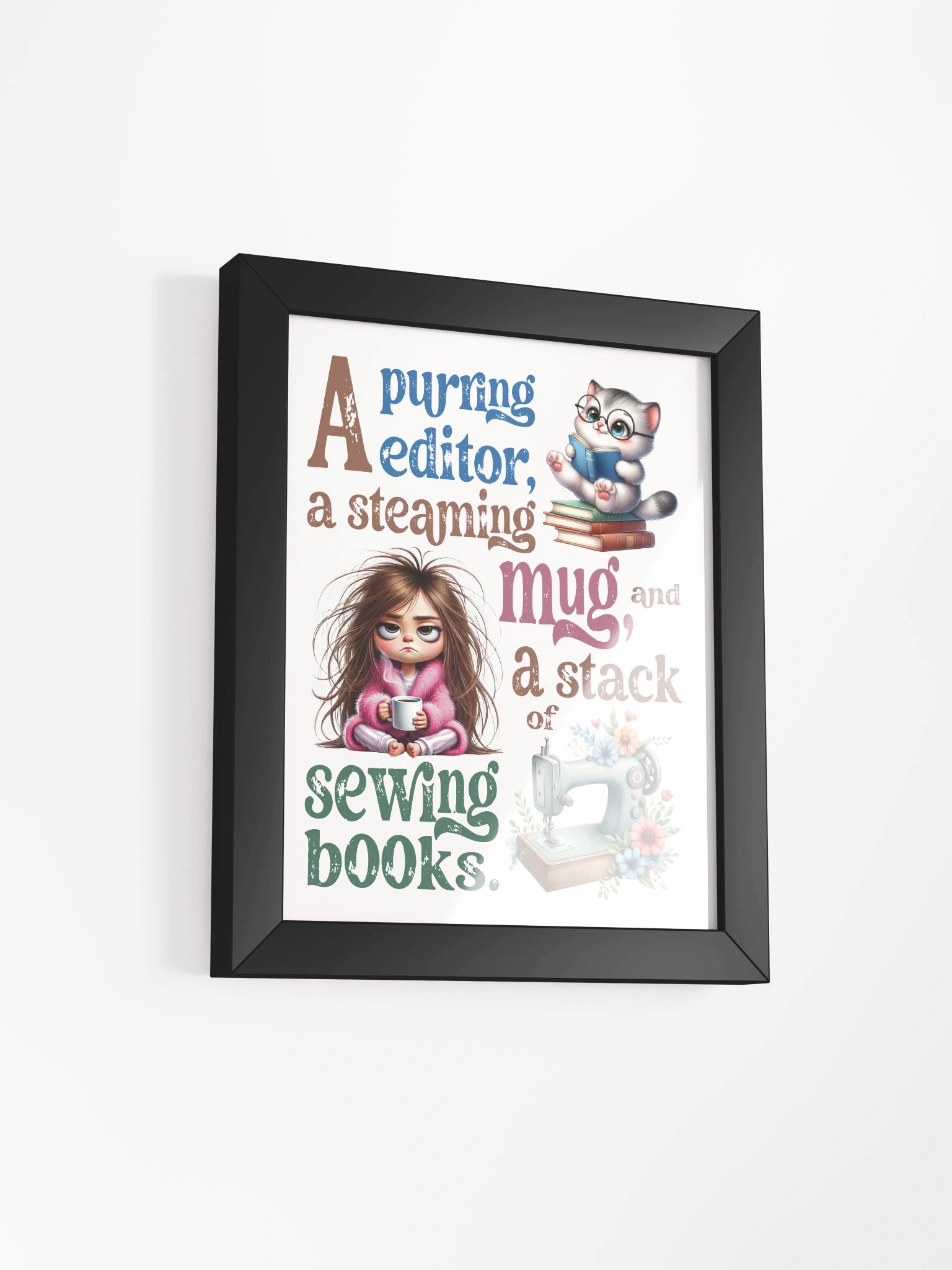 Whimsical Cat and Sewing Books Framed Poster product image (27)