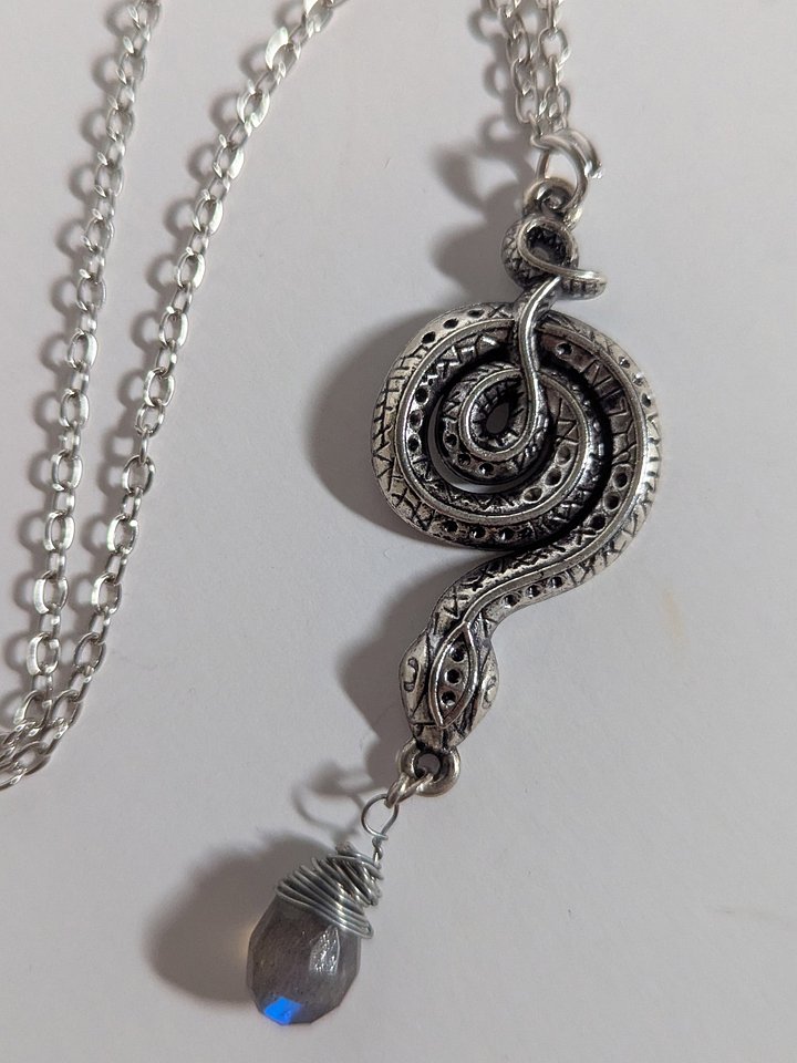 Coiled Silver Snake with Laboradite Drop product image (2)