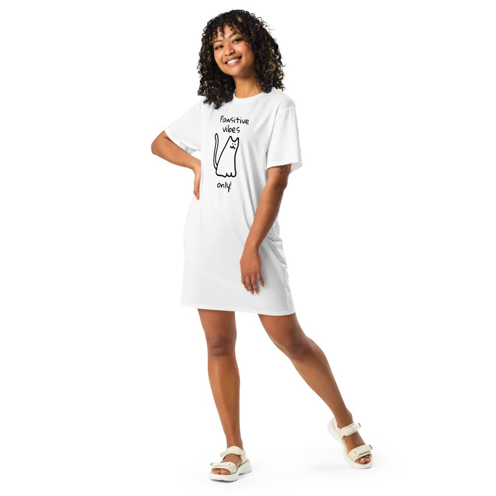 'Pawsitive Vibes Only' Cat Graphic T-Shirt Dress product image (6)